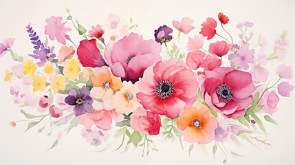 Serene and Colorful Watercolor Floral Arrangement Illustration