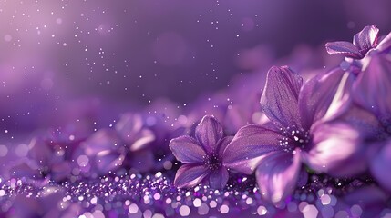 The image is of purple flowers with a blurry background of purple and white lights.