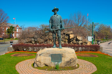 Civil War Memorial Monument on Town Common in historic town center of Wakefield, Middlesex County, Massachusetts MA, USA. 