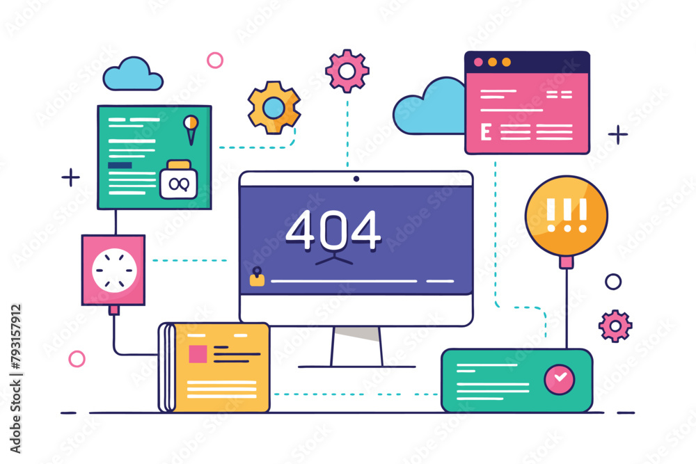 Poster A computer screen showing the number forty repeated multiple times in a grid pattern, Error 404, internet disconnection, platform page maintenance, Simple and minimalist flat Vector Illustration