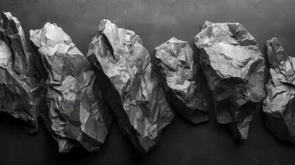  A single black-and-white image of rocks against a uniform black background, repeated four times