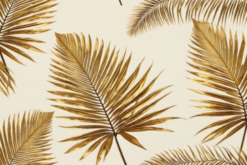 Luxurious Elegance: Golden palm leaves elegantly placed on a textured cream background, exuding sophistication.