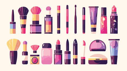 Vector beauty and cosmetics color flat icon set. El