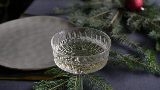  sparkling wine in glass goblet during christmas