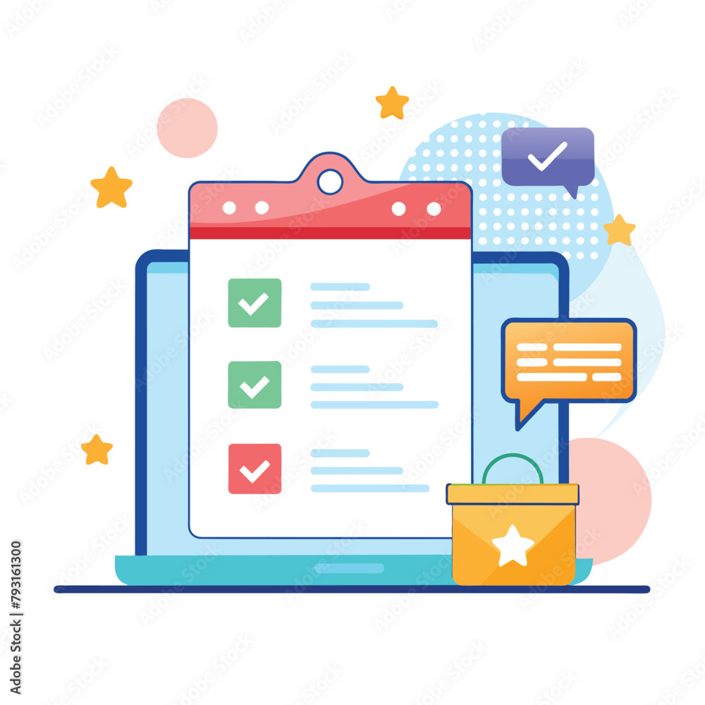 Poster a laptop displaying a checklist on the screen, representing a simple and minimalist approach to onli
