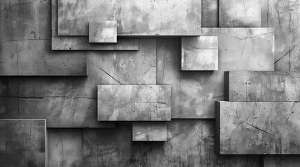   A monochrome image of a mosaic wall, comprised of assorted square and rectangular pieces in various sizes and shapes - obrazy, fototapety, plakaty