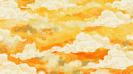 Chinese clouds and sky in retro style. Seamless pattern background. AI generative.
