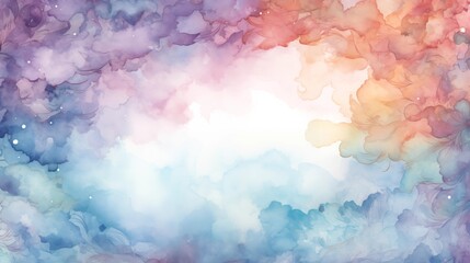Abstract Watercolor Painting of a Whimsical Sky with Pastel Colored Clouds