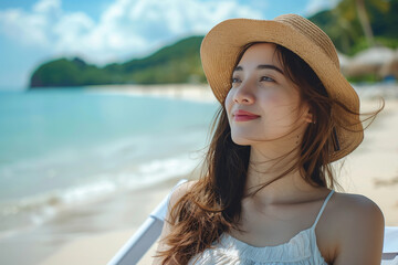Woman Sitting on Beach by Ocean