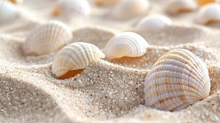   A collection of seashells lying on the sand