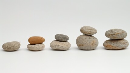   A cluster of stones stacked on a white tabletop against a pristine background