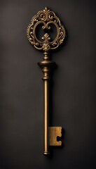 Decorative antique rococo style key on black background