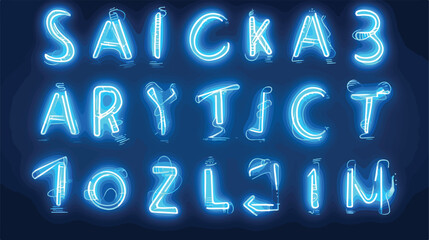 Vector Blue night neon light alphabet letters and n