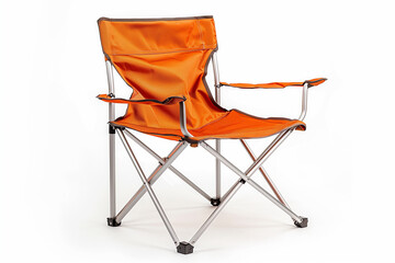 Orange Camping Chair With Wheels on White Background - obrazy, fototapety, plakaty