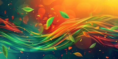  colorful and composed of leaves, against an orange, yellow, and green backdrop