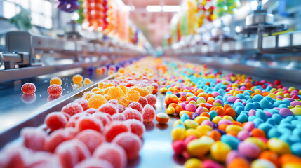 Obraz premium Industry factory manufacture candy confectionery production, sweet, delicious. Automatic candy plant factory 