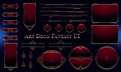 Set of Art Deco Modern User Interface Elements. Fantasy magic HUD with rewards. Template for rpg game interface. Vector Illustration EPS10 © Oniks Astarit