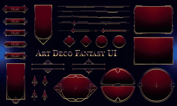 Set of Art Deco Modern User Interface Elements. Fantasy magic HUD with rewards. Template for rpg game interface. Vector Illustration EPS10