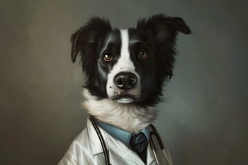 dog dressed as a doctor, with white clothes