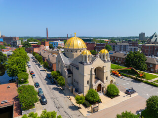 Holy Trinity Church at 62 Lewis Street in historic city center of Lowell, Massachusetts MA, USA. 