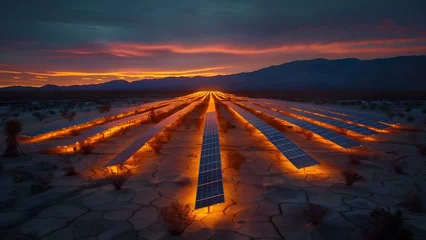 Foto op Canvas Transforming a barren desert with solar-powered lights: illuminating the landscape and bringing it to life. Concept Solar Power, Desert Landscape, Illumination, Outdoor Lighting © Ян Заболотний