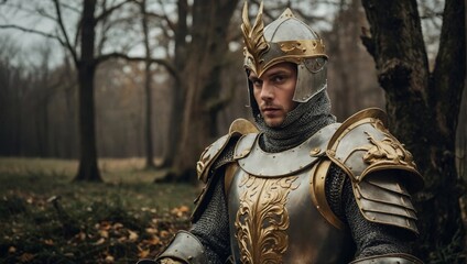 Fototapeta premium man in armor, historical reconstruction