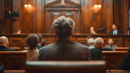 Legal Trial Involving Public Defender, Male Witness, Judge, Jury, and Lawyers. Concept Legal Trial, Public Defender, Male Witness, Judge, Jury, Lawyers