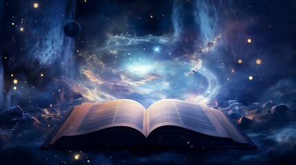 A book drifting through the cosmos, its pages filled with the mysteries of the universe waiting to...