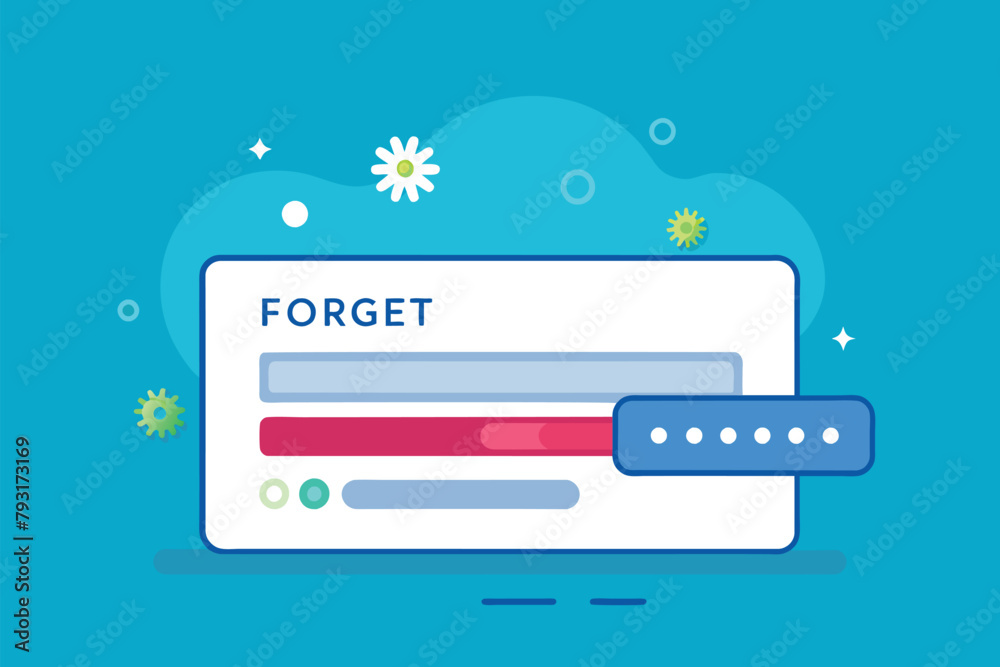 Poster computer monitor displaying the word forget representing a forgotten password in a simple and minima