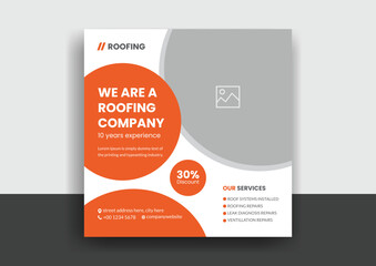Roofing service social media post banner template with professional handyman home repair web banner design layout