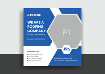 Roofing service social media post banner template with professional handyman home repair web banner design layout