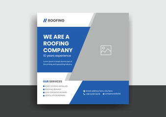 Roofing service social media post banner template with professional handyman home repair web banner design layout