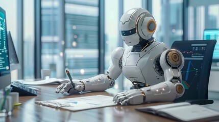 Ai robot working in office