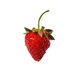 A vibrant strawberry set against a textured transparent background adorned with cascading water droplets