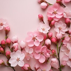 spring with a cherry blossom flowers delicately arranged to provide ample copy space
