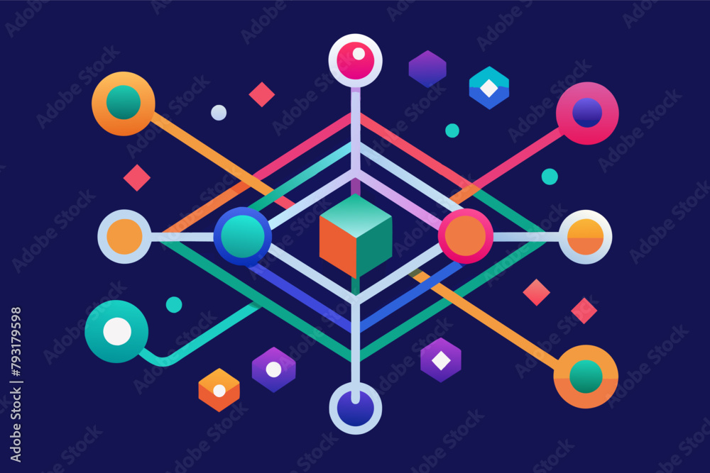 Poster abstract data flow icon vector utilizing intersecting lines, gradients, and dots.
