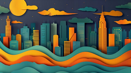 retro paper cutout of a urban skyline (2)