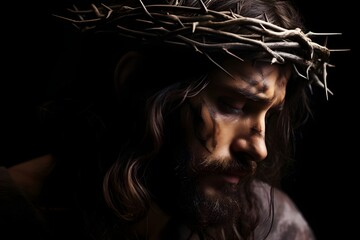 Close up of  jesus with a Crown of thorns, Generative AI