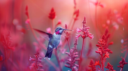 Obraz premium kolibri on torch flower in the flower exotic garden,