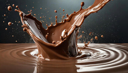 Chocolate liquid splash on a dark background.  - obrazy, fototapety, plakaty
