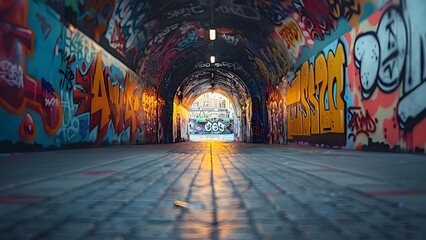 Gritty urban graffiti art blending seamlessly into cityscape embracing street culture. Concept Urban Photography, Graffiti Art, Street Culture, Cityscape, Gritty Aesthetics