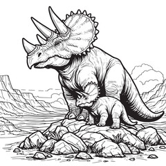 Coloring Page Outline of the Triceratops Dinosaur. Coloring Book page for kids. outline vector illustration isolated on a white background © waheed