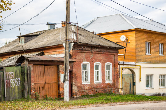 Borovsk, Russia - October 2017: View of old houses in Borovsk, Moskovskaya street