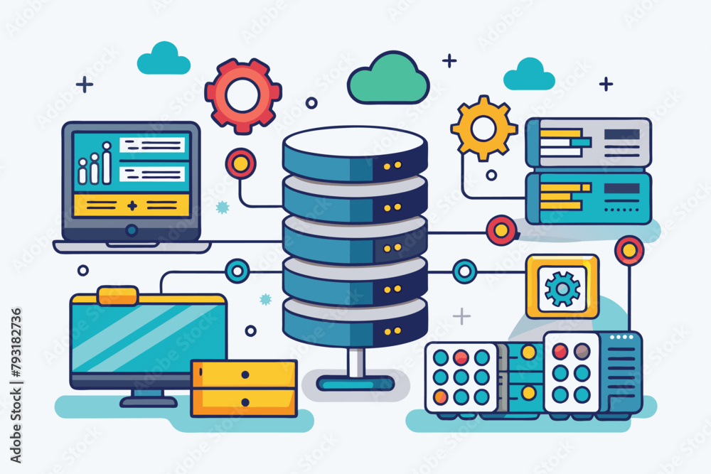 Wall mural graphic showing a stack of data on a plain white background, hosting technology server maintenance s