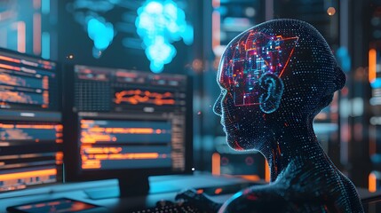  brain connected to the motherboard, abstract future technology concept illustration