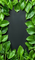Lush green leaves creating a natural frame around a central black space.