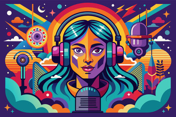 A captivating podcast cover art with vibrant colors and intriguing visuals draws listeners in.