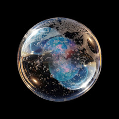 Translucent soap bubble on black background