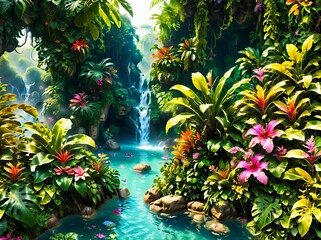 tropical garden with flowers