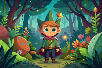 Obraz na płótnie Canvas A cartoon character in a magical forest